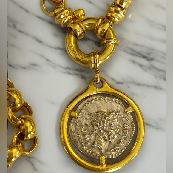 ***SOLD***Vintage 14k Yellow Gold 6mm Rolo Link Roman Coin Pendant Necklace! - Picture 8 of 16